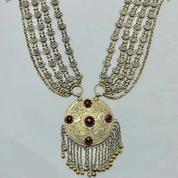 Tribal Ethnic Silver Kuchi Multilayer Necklace With Big Pendant, Handmade Pure - Picture 5 of 13